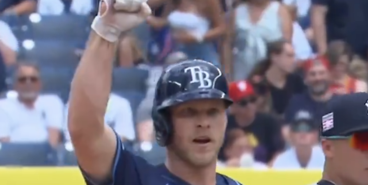 Taylor Walls does Trump "fight" celebration after hitting a double